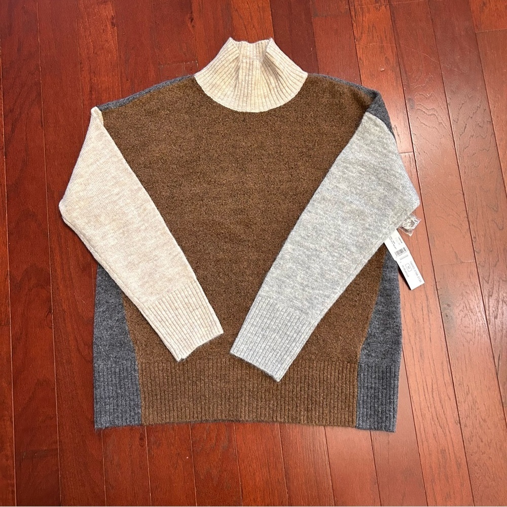 NWT Tribal Mock Neck Colorblock Sweater- Heathered Walnut size M soft washable - Picture 4 of 10